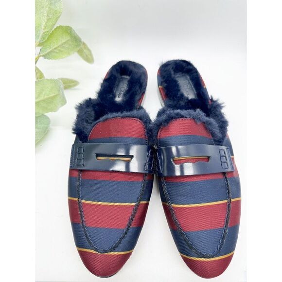 J. Crew Shoes Faux Fur Academy Penny Loafer Mule Stripe preppy old money - Picture 3 of 6
